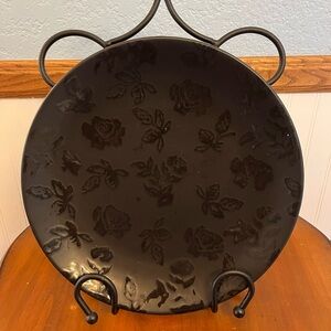 Italian Bizzirri Black Floral Embossed‎ Plate